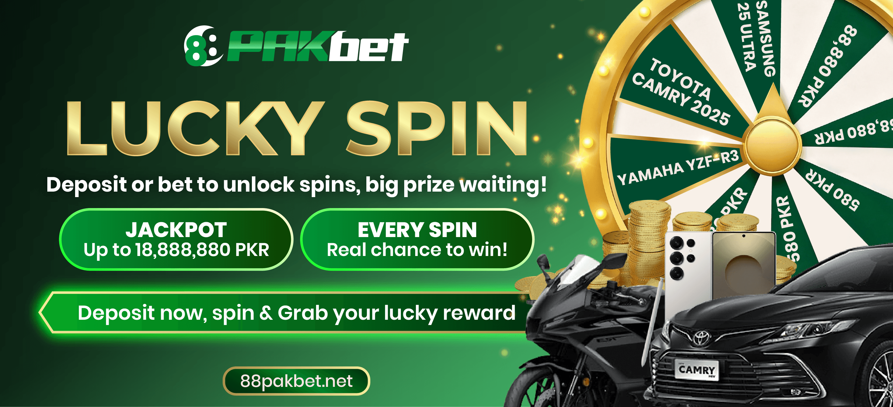 Lucky Spin - Deposit or bet to unlock spins, big prize waiting!